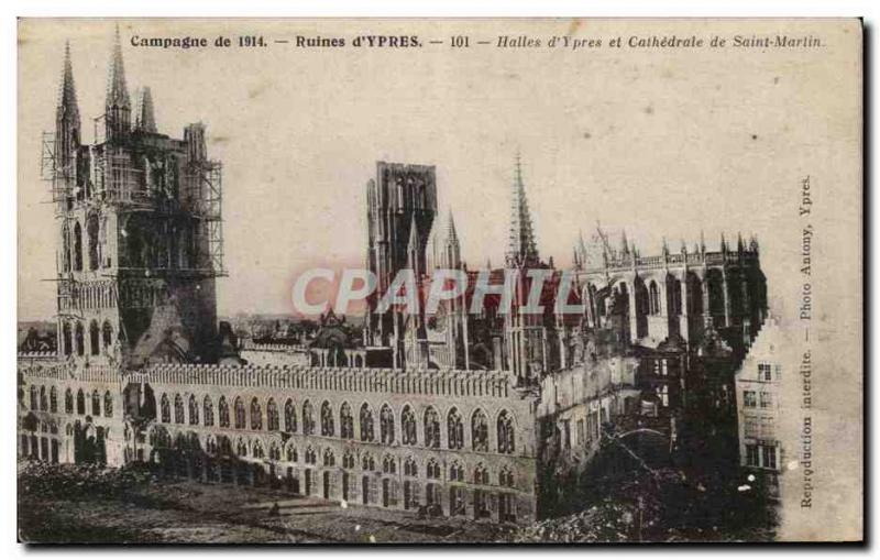 Postcard Ancient Ruins of Campaign & # 39Ypres Halles Saint Marlin