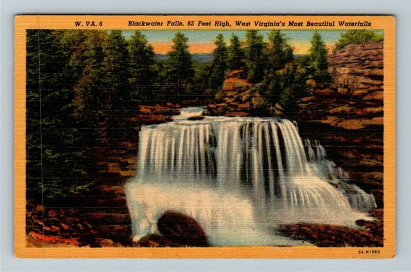 Thomas WV-West Virginia, Blockwater Falls, Linen Postcard