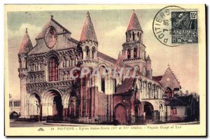 Old Postcard Poitiers Church of Our Lady Facade West and South