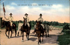 Fort Bragg North Carolina Pack Artillery WWII  Horseback c1941 Vintage Postcard