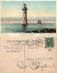 NEW BRIGHTON LIGHTHOUSE PERCH ROCK 1906 ANTIQUE POSTCARD w/ CORK CANCEL