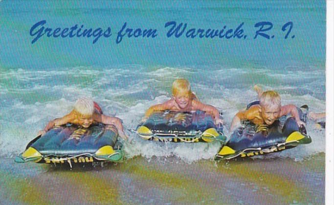 Rhode Island Greetings From Warwick Three Young Boys Ride The Surf