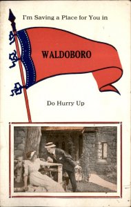 Waldoboro Maine Pennant Greeting Romance Couple c1900-20s Vintage Postcard
