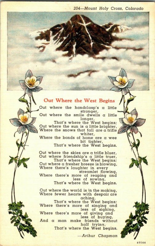 Out Where The West Begins Poem Vintage Postcard Standard View Card