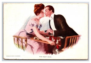 Chess Game Romance The Right Move Kiss 1911 DB Postcard B18