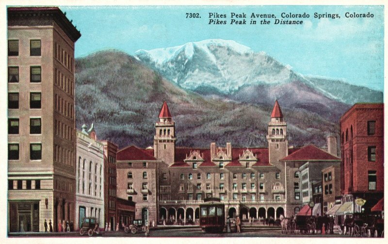 Vintage Postcard Pikes Peak Avenue Plateau Resorts Colorado Springs Colorado CO