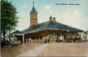 Athol MA Railroad Station Train Depot Railway Horse Wagon Unused Postcard H17