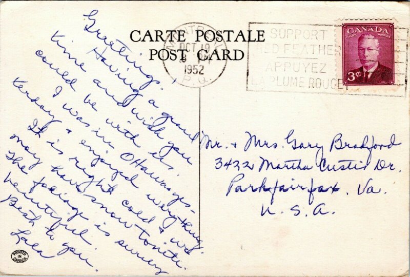 postcard Canada Montreal from the Lookout posted 1952 Red Feather Slogan cancel