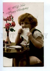 244293 BIRTHDAY Mode FASHION Girl w/ Letter Vintage PHOTO