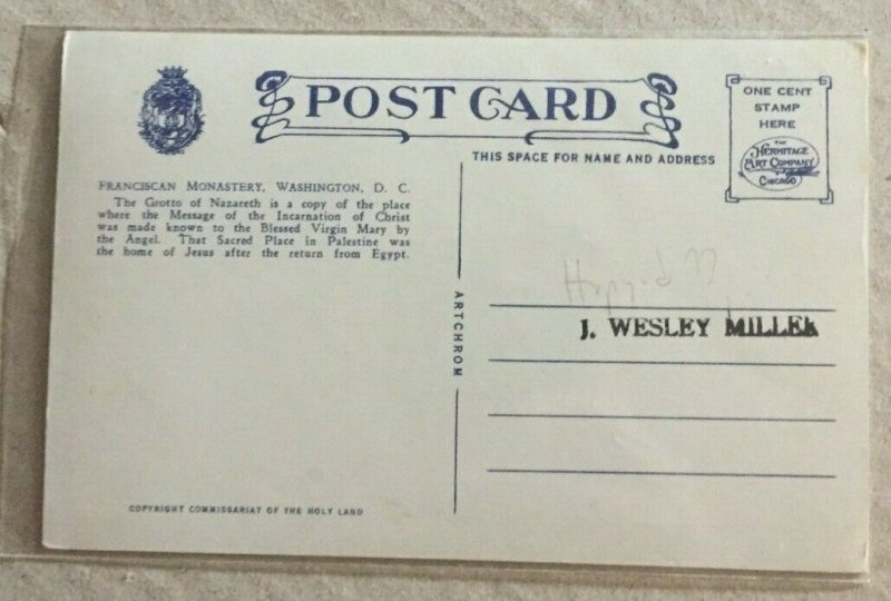 VINTAGE UNUSED PENNY POSTCARD FRANCISCAN MONASTERY  WASHINGTON D.C.