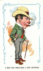 Vintage Postcard 1900's A Nose That Would Make A Good Lighthouse Comic Funny