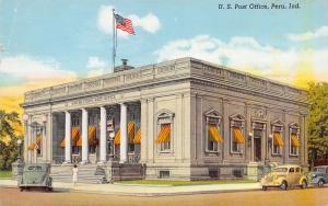 Peru Indiana~US Post Office~Striped Awnings~Woman in White~1930s Cars~1939 PC