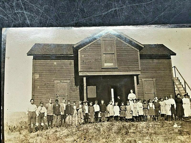 Postcard  RPPC Class, Teacher and Old School House.    U6