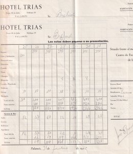 Hotel Trias Palamos 2x 1955 Receipt s