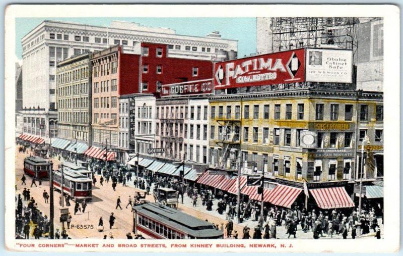 NEWARK, New Jersey  NJ   Four Corners  MARKET & BROAD STREET Scene Postcard