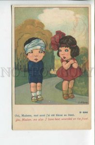 439982 S. GIBSON Kids Boy wounded on Front WWI Vintage postcard