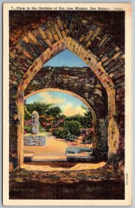 San Antonio Texas 1940s Postcard View In The Garden San Jose Mission