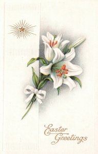 Vintage Postcard 1910's White Lily Flowers Easter Greetings Holidays