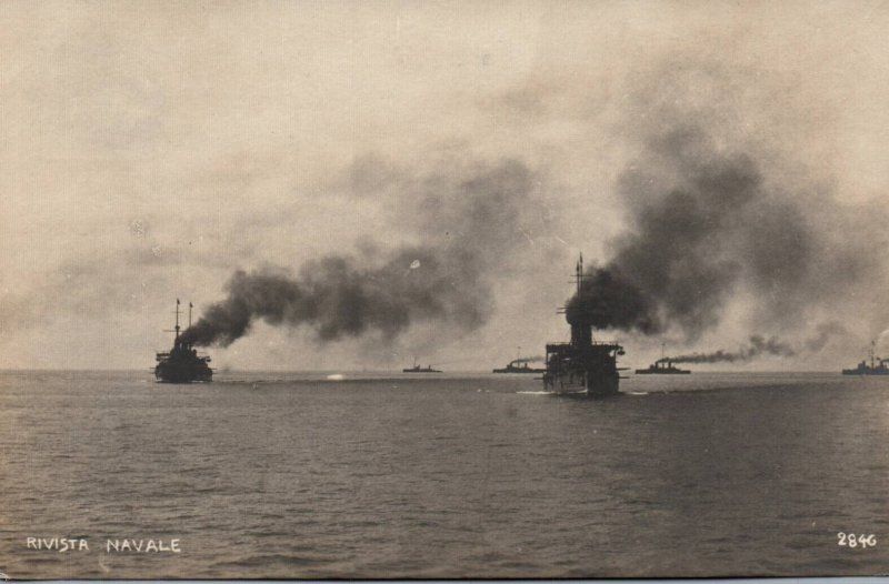 Italian Navy Cruiser Fleet Squadron of (6) Battleships - c1910s RPPC