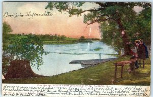 1907 Fox River Riverview Park, Aurora, Ill Litho Photo Postcard Mica Glitter A33