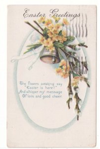 Easter Poem, Bell And Yellow Flowers, Vintage 1917 Embossed Postcard