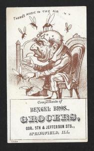 VICTORIAN TRADE CARD Bengle Groceries Grumpy Man & Flies