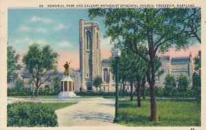 Calvary Methodist Church and Memorial Park Frederick MD Maryland pm 1947 - Linen