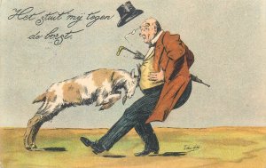 Dutch humor billy goat hits man artist comic caricature Netherlands 1900s 