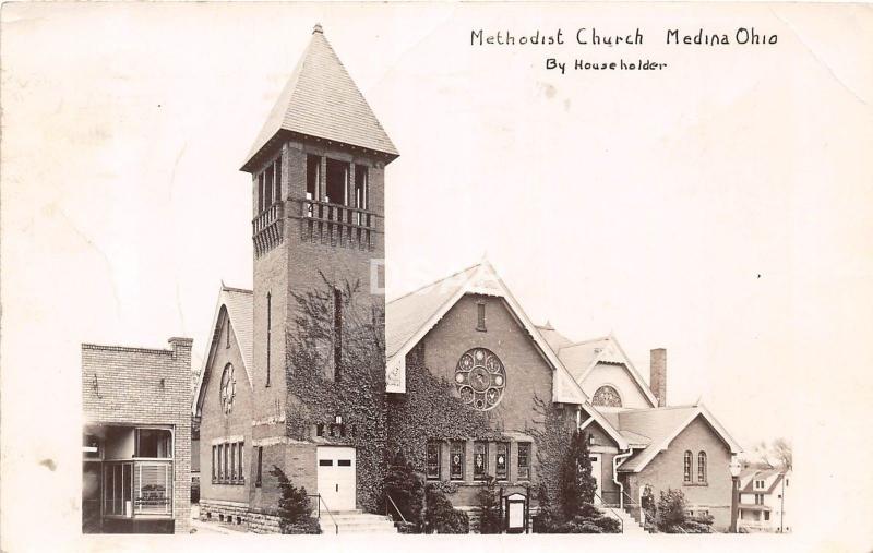 Ohio Postcard Real Photo RPPC 1950 MEDINA Methodist Church Building 