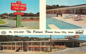 SIOUX CITY, IA Iowa  PALMER HOUSE Motel~Food~Gas  POOL  Roadside Chrome Postcard