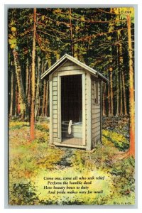 VINTAGE Curteich Linen Postcard - Hand Colored Poem Outhouse UNPOSTED