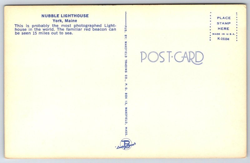 York Maine~Nubble Lighthouse~1950s Postcard