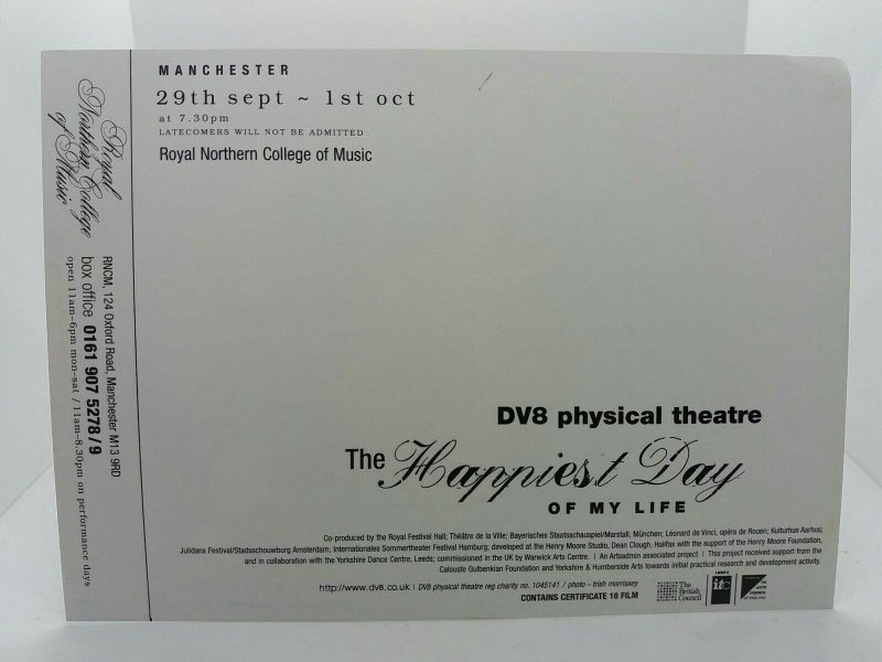 DV8 Physical Theatre The Happiest Day of My Life Advertising Postcard Manchester