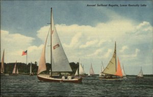 Sailing Sailboats Regatta Lower Kentucky Lake Linen Postcard