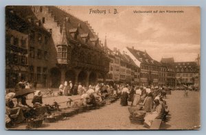 FREIBURG i.B. GERMANY WOCHENMARKT AUF DEM MUNSTERPLATZ ANTIQUE POSTCARD