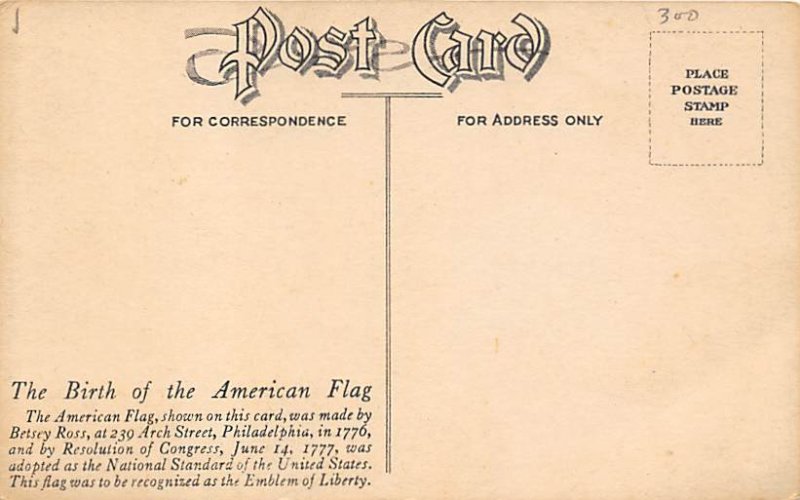 Birth of American Flag Philadelphia, Pennsylvania, USA Unused 