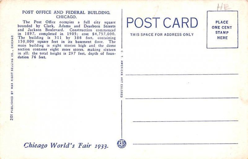 Federal Building & Post Office Chicago, Illinois, USA Unused 