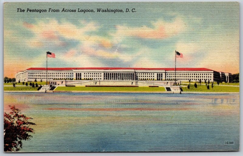 Vtg Washington DC Pentagon from Across Lagoon 1930s View Old Linen Postcard