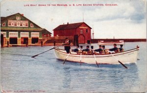 Chicago IL Life Boat Going To Rescue US Life Saving Station Hammon Postcard G73