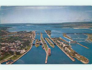 Unused Pre-1980 AERIAL TOWN VIEW & SOO LOCKS Sault Ste. Marie Michigan MI v5459