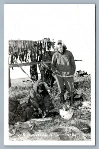 ALASKA NATIVES DRYING FISH VINTAGE REAL PHOTO POSTCARD RPPC