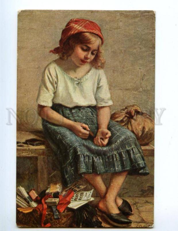 137836 Girl Seller in Antique Shop by COLOMB vintage SALON PC