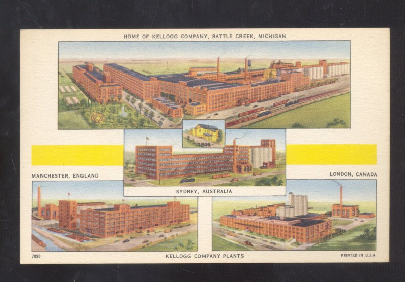 BATTLE CREEK MICHIGAN THE KELLOGGS CEREAL COMPANY VINTAGE POSTCARD