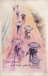 Romantic Couples Strolling With Umbrellas Oh Come Unto Those Yellow Sands