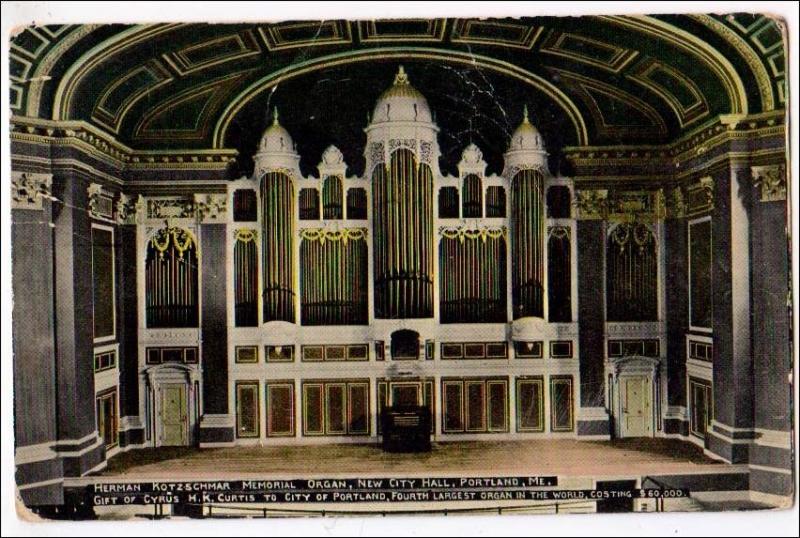 ME - Portland. Herman Kotzschmar Organ, New City Hall  (creases)