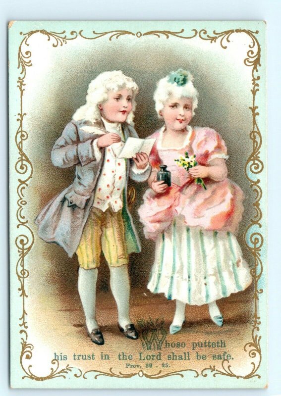 1880s Christian Trade Card Proverbs 29:25 Quote Trust Lord God be Safe Jesus C2