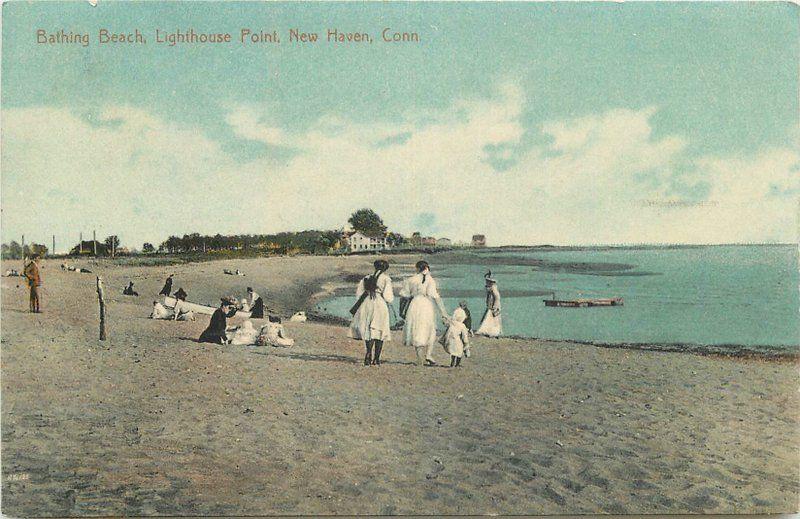 Bathing Beach Lighthouse Point 1908 New Haven Connecticut EPJ 10718