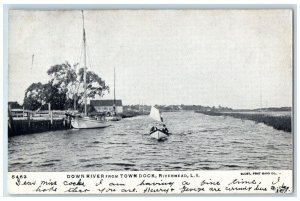 1907 Downriver From Town Dock Boat Riverhead Long Island New York NY Postcard 