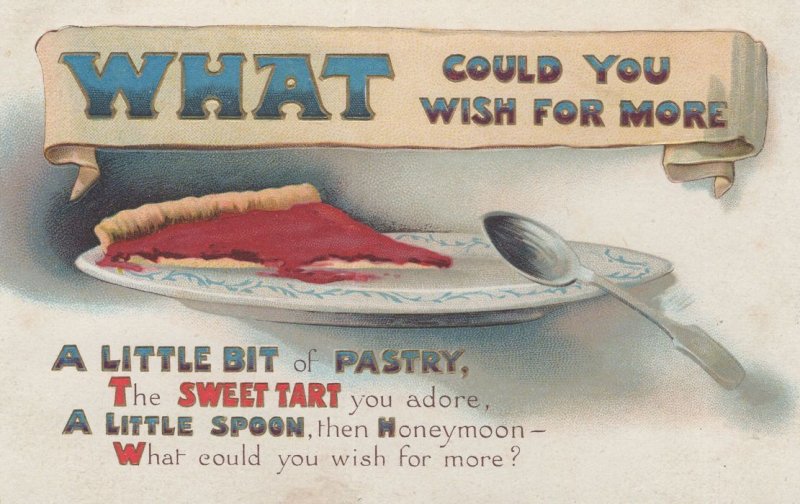 Pastry Sweet Tart Honeymoon Desert Spoon Comic Old Postcard