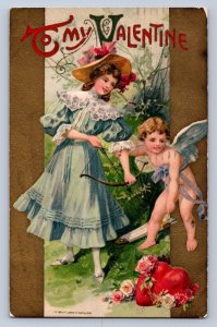 J93/ Valentine's Day Love Holiday Postcard c1910 Cupid Hearts 437